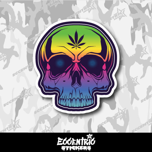 Colorful Skull With Weed Sign Vinyl Sticker