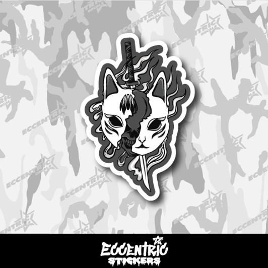 Trickster Foxes Skull Kitsune Mask Vinyl Sticker