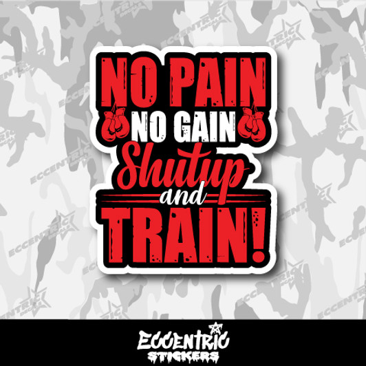 No Pain No Gain Shut Up and Train! Boxing Vinyl Sticker