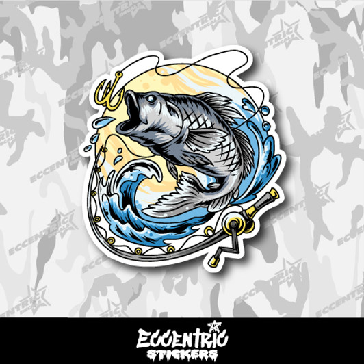 Sea Bass and Fishing Rod Vinyl Sticker