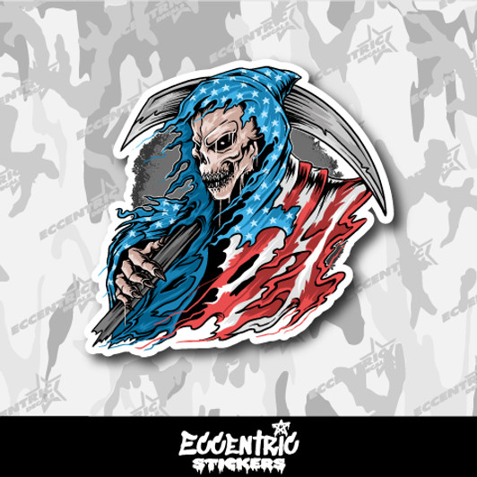 Angel of Death Wearing American Flag Grim Reaper Vinyl Sticker