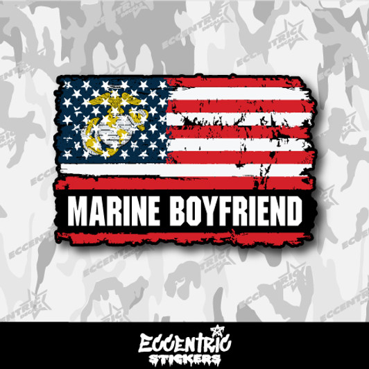 Marine Boyfriend Weathered Flag Vinyl Sticker
