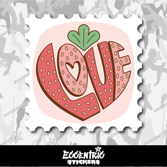 Strawberry Love Stamp Vinyl Sticker