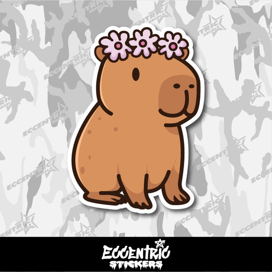 Flower Crown Capybara Vinyl Sticker