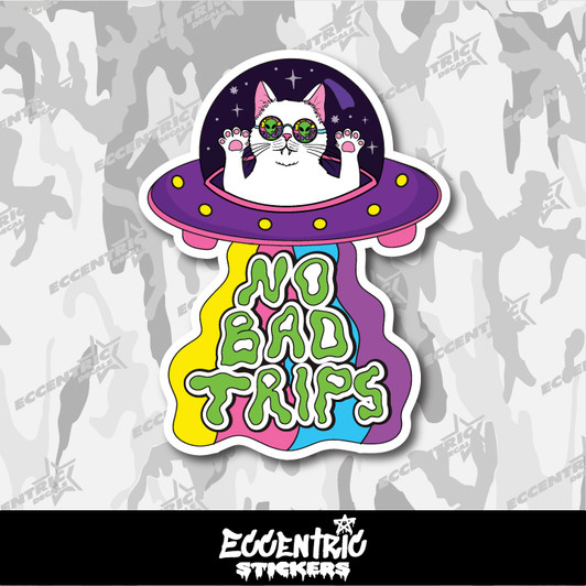 No Bad Trips Cat UFO Vinyl Sticker