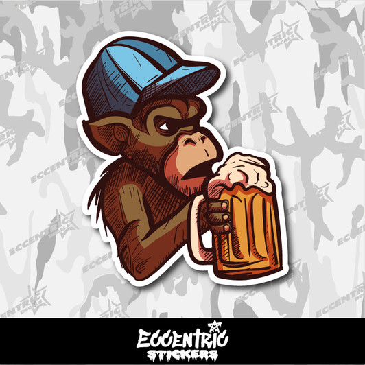 Serious Monkey Drinking Beer Vinyl Sticker