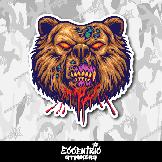 Angry Zombie Bear Head Vinyl Sticker