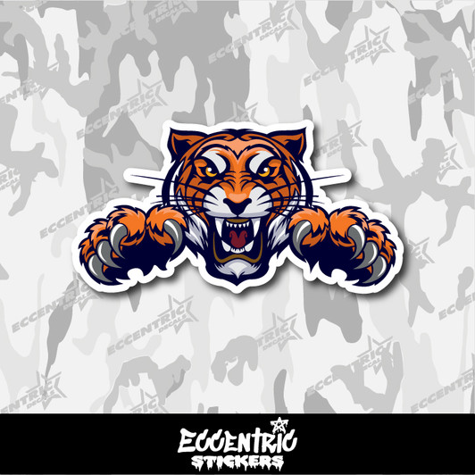 Head of Angry Tiger Attacking Vinyl Sticker