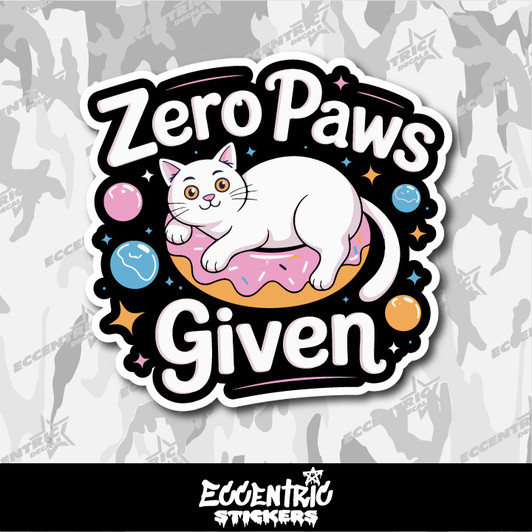 Zero Paws Given Lazy Cat in Donut Vinyl Sticker