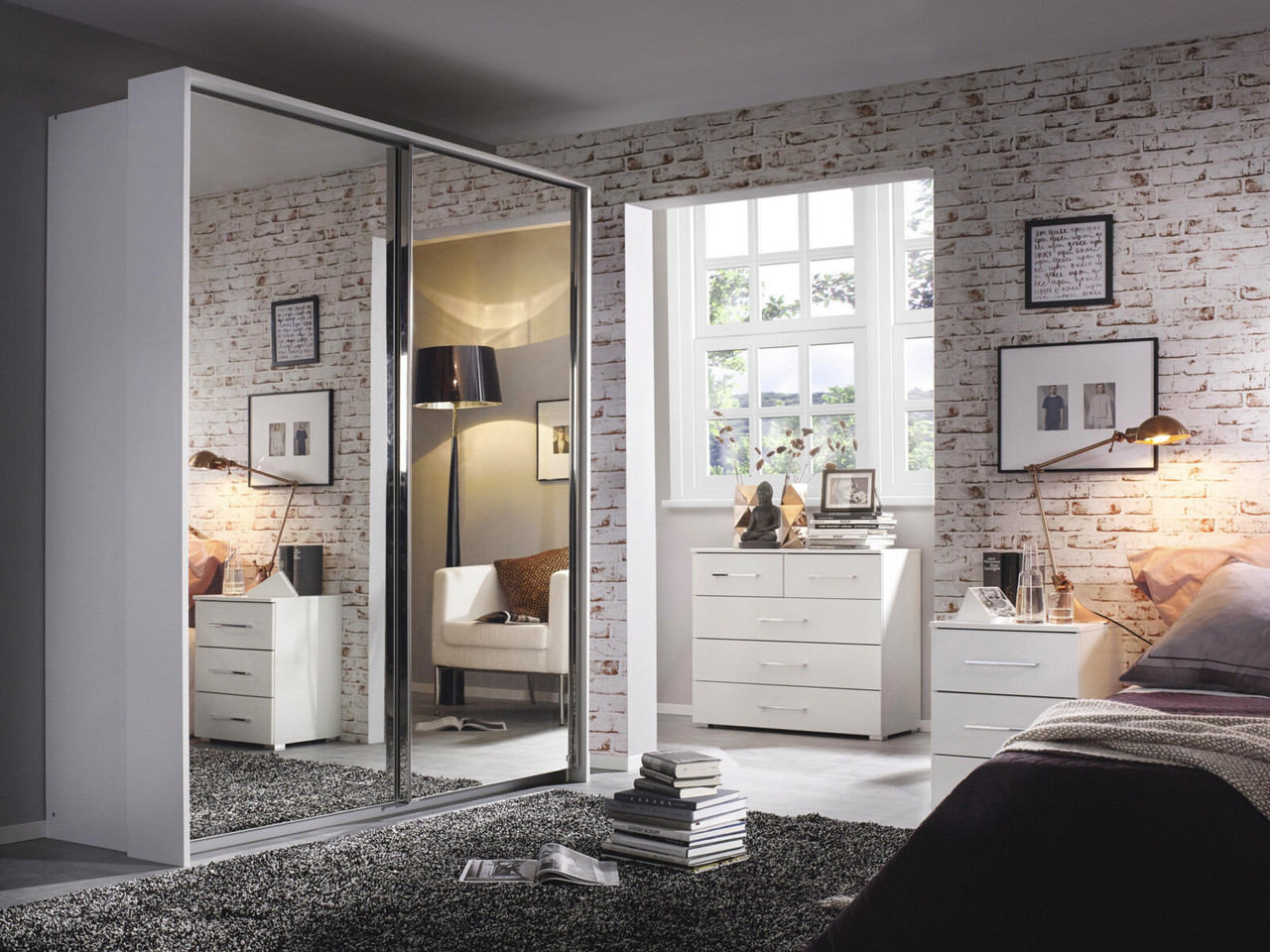 Lorenzo 2 Door Sliding Wardrobe with 2 Mirrors Bensons for Beds