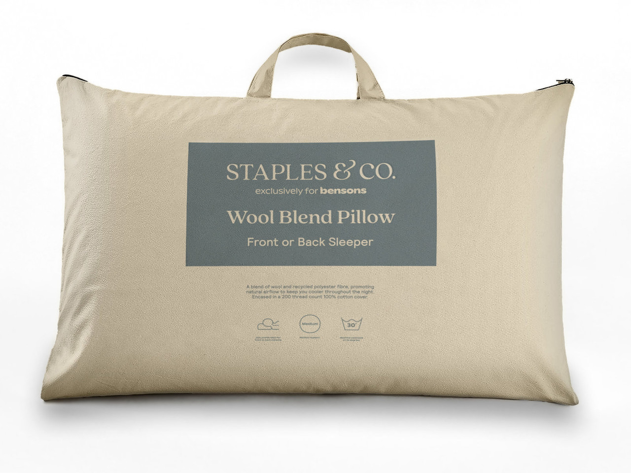 Staples And Co Wool Blend Back Front Sleeper Pillow One Size White