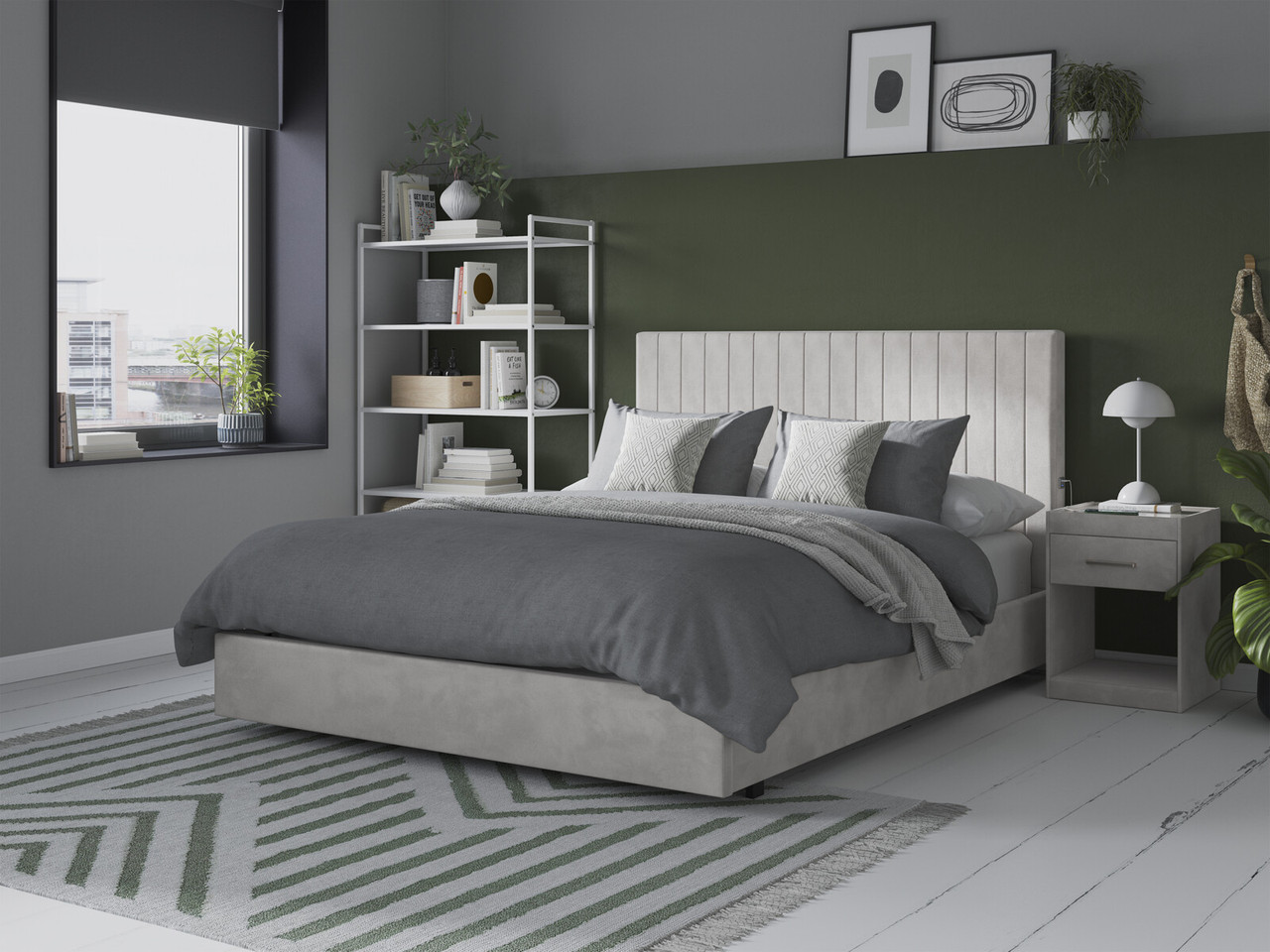 Bergamo Usb Usbc Charging Bed Frame King Grey Velvet