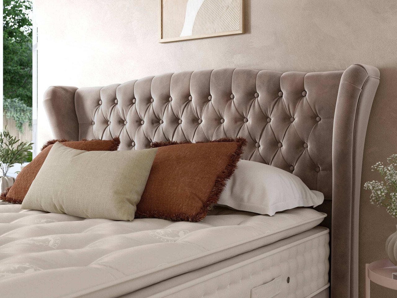 Staples And Co Belgravia Buttoned Full Length Headboard King London Tan