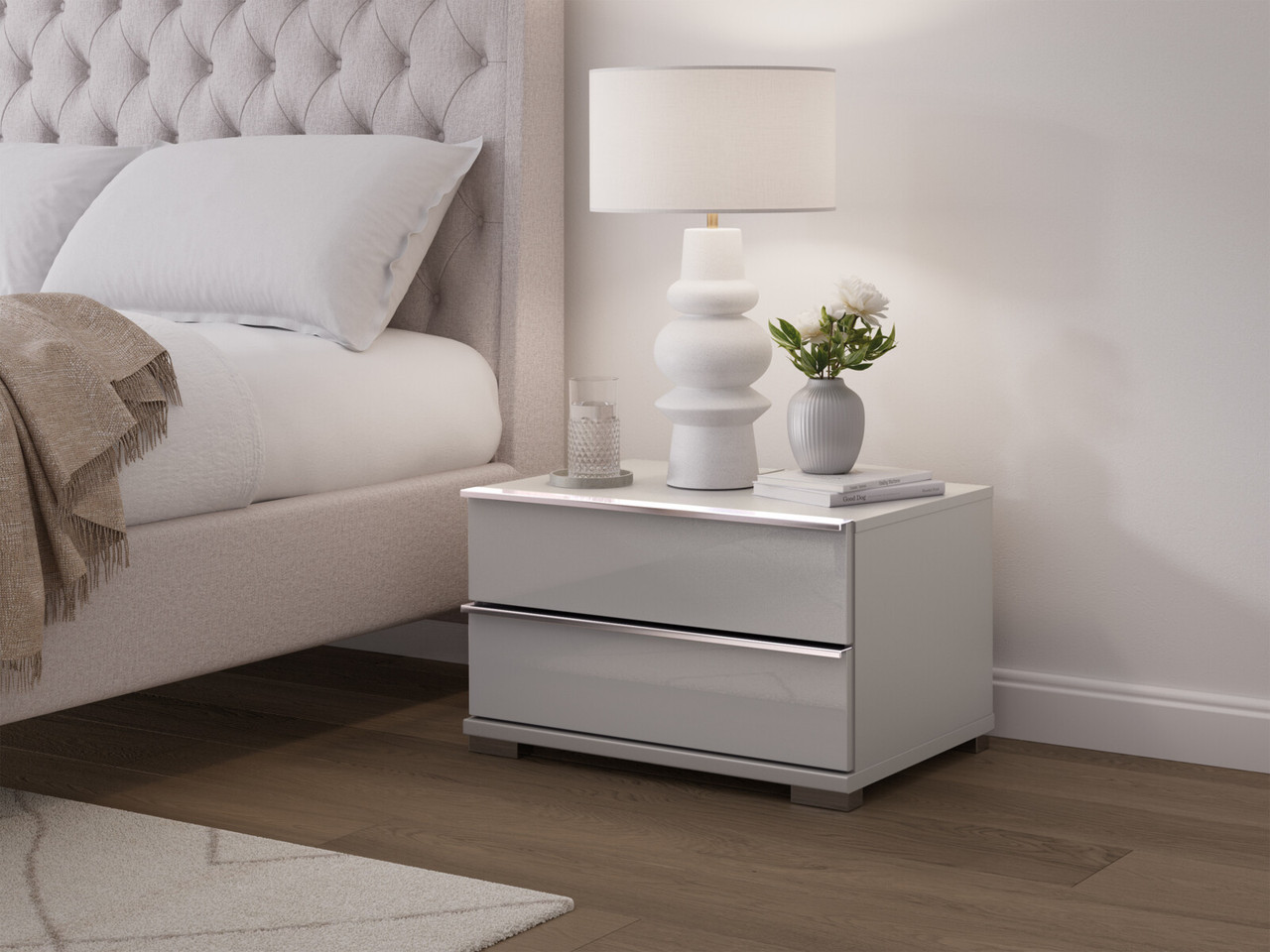 Sicily 2 Drawer Bedside Table 2 Drawers Pebble Grey