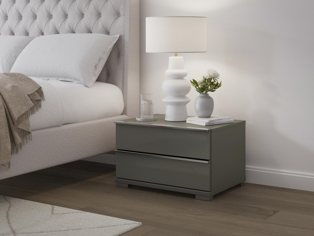 Sicily 2 Drawer Bedside Table 2 Drawers Pebble Grey