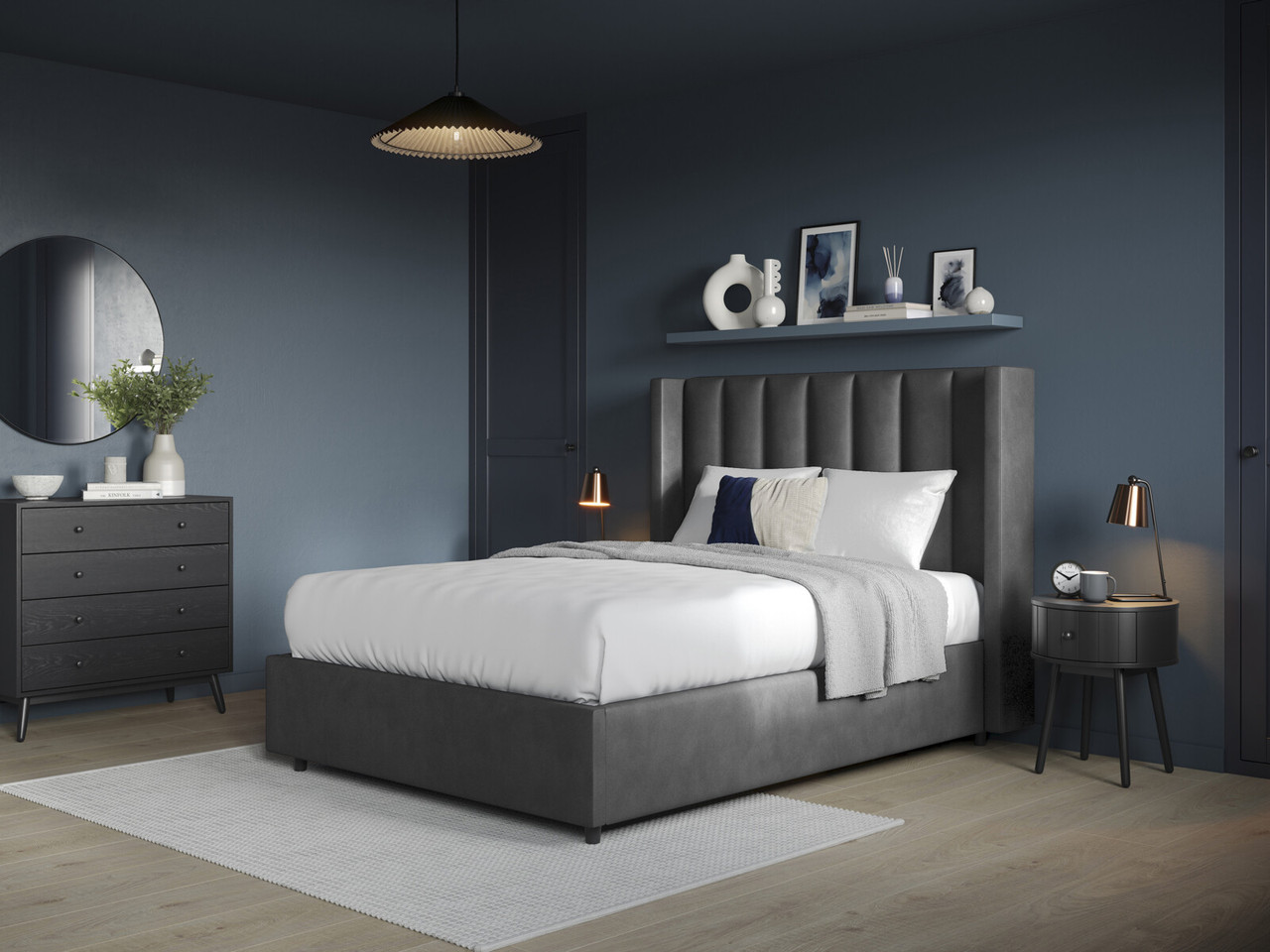 Annabelle Ottoman Bed Frame King Deep Blue
