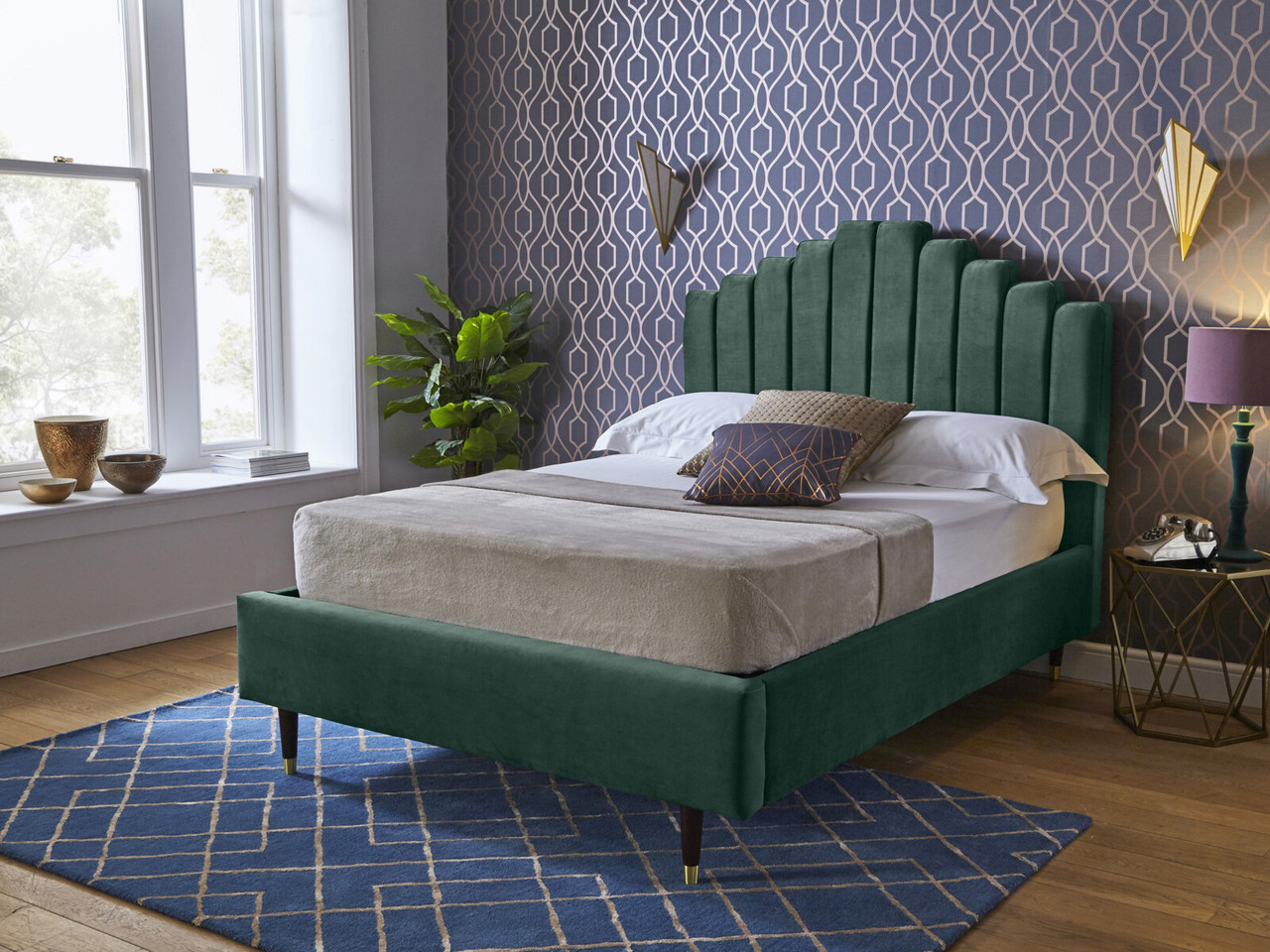 Hemingway Upholstered Ottoman Bed Frame Double Navy