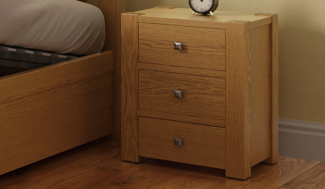 Edgemont 3 Drawer Bedside Table 3 Drawers Natural Oak