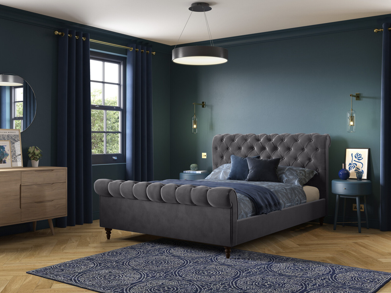 Penelope Upholstered Bed Frame King Navy