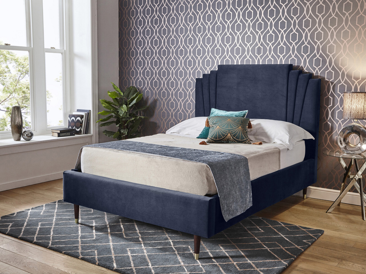 Fitzgerald Upholstered Ottoman Bed Frame Double Navy
