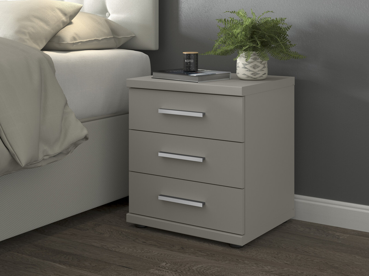 Alster 3 Drawer Bedside Cabinet 3 Drawers Pebble Grey