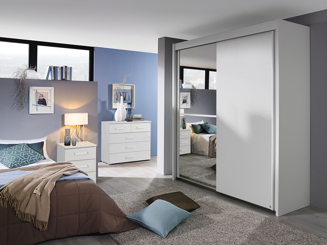 Lazio 2 Door Sliding Wardrobe With Lighting 2 Door Sliding Alpine White Silk Grey