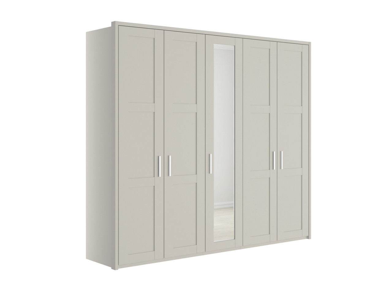 Alster 5 Door 1 Mirror Hinged Wardrobe H: 220 X W: 257 X L: 58 Cm White