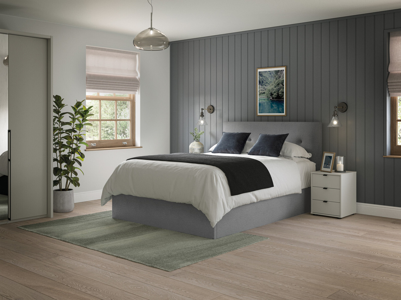 Kennedy Ottoman Upholstered Bed Frame Double Artemis Light Grey