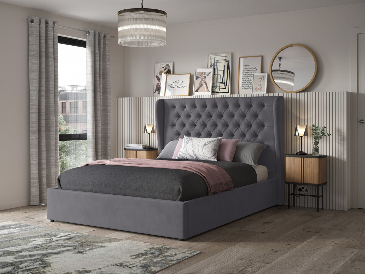 Orianna Upholstered Ottoman Bed Frame Double Deep Blue