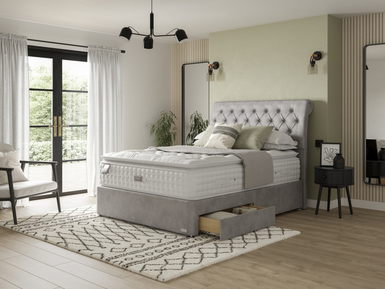 Staples And Co Artisan Deluxe Divan Bed Set On Glides Double Castello Silver Grey