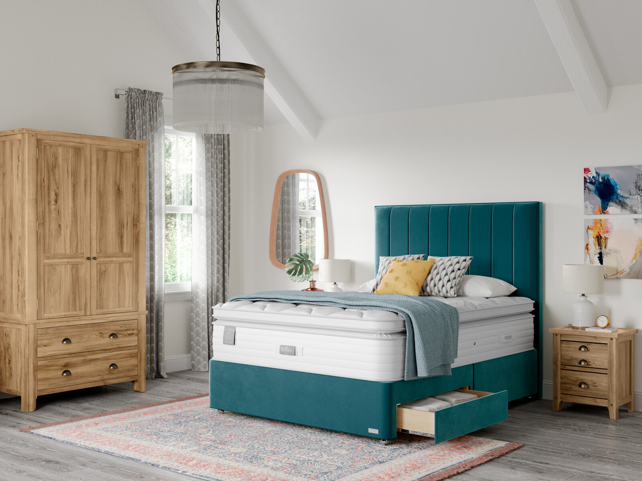 Staples And Co Revitalise Eco Latex Pocket 3800 Divan Bed Set Super King Bespoke Teal