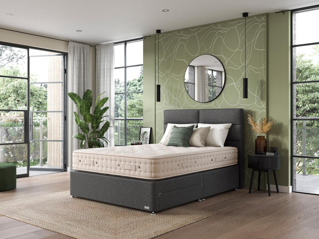 Hypnos Luxurious Earth 02 Divan Bed Set On Castors King Dutch Green