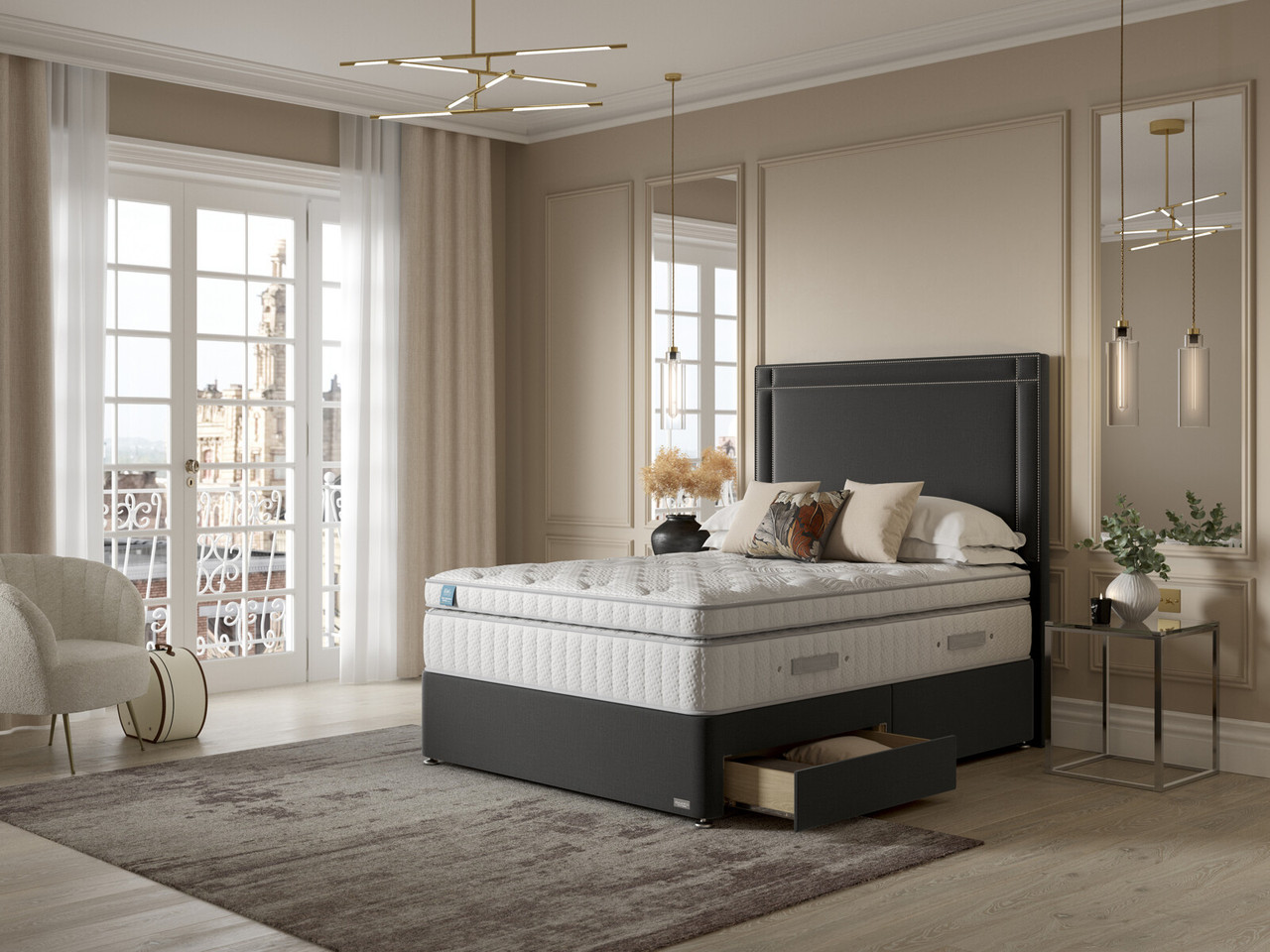 Igel Advance 4400i Plush Top Divan Bed Set On Glides Super King French Grey