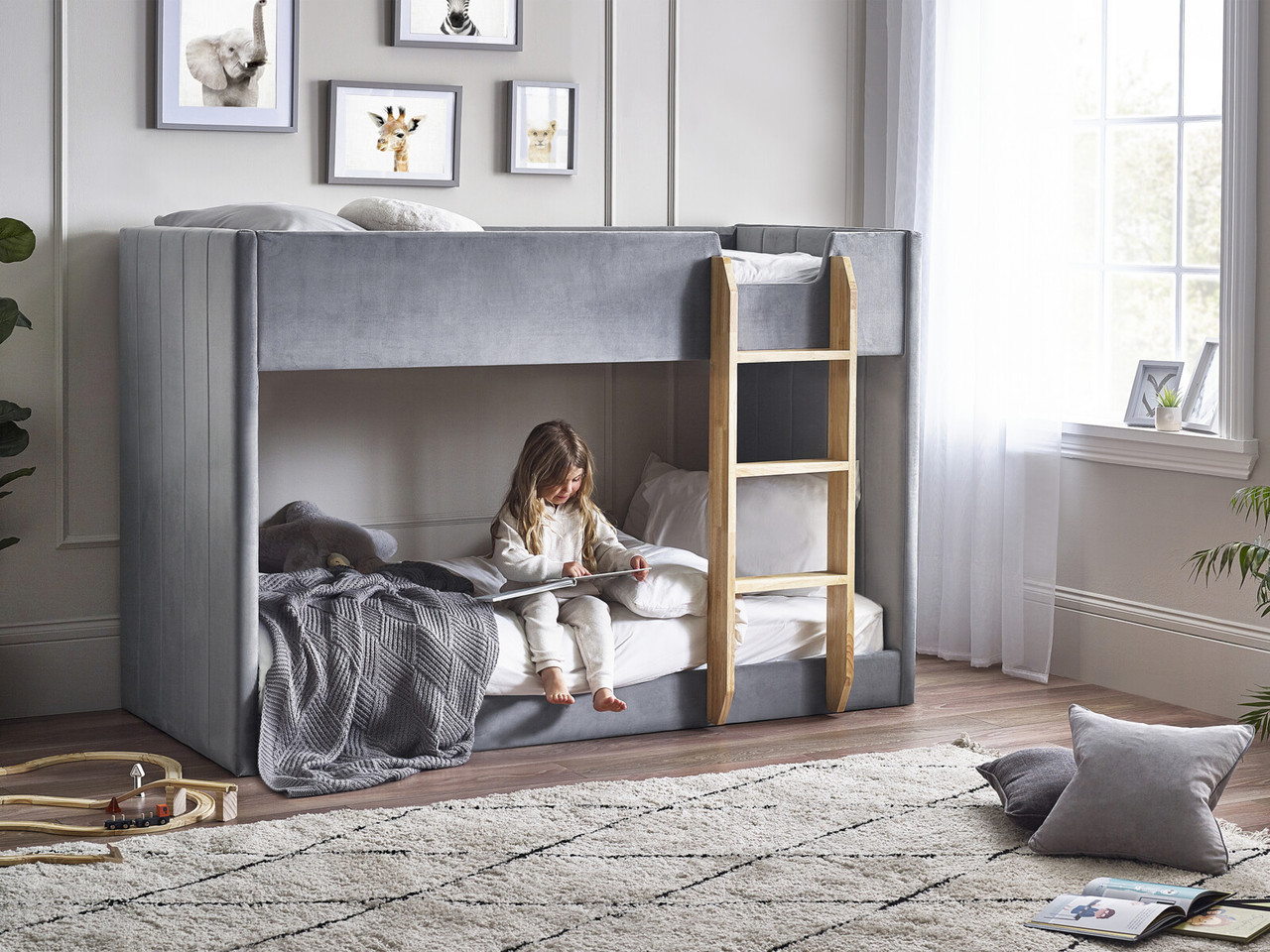 Maisie Bunk Bed Single Grey Velvet