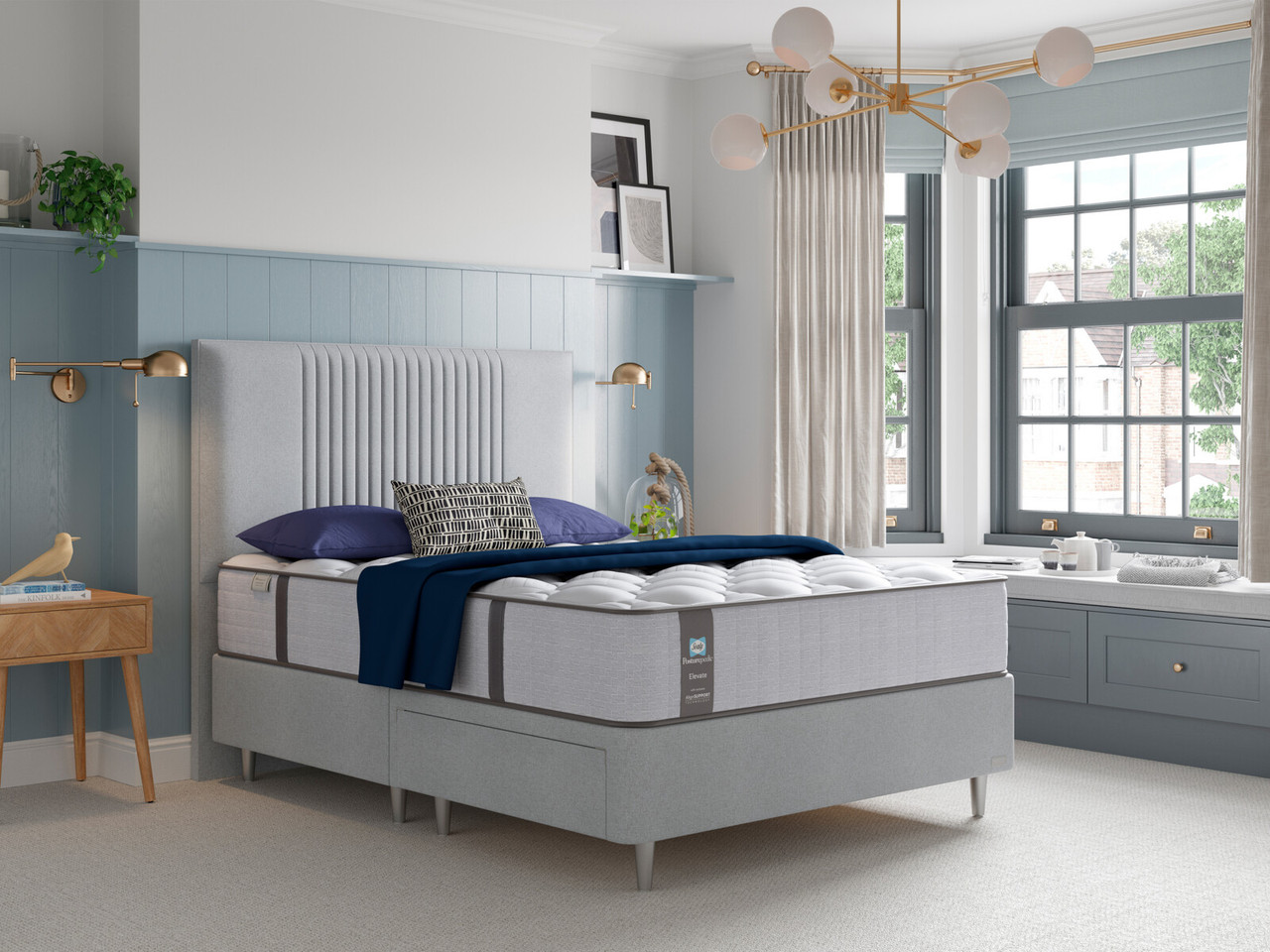 Sealy Newton Posturepedic Divan Bed Set On Castors King Bespoke Portobello