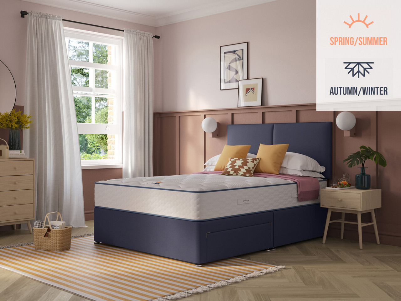 Slumberland Duo 1400 2 In 1 Divan Bed Set On Glides King Ink Blue