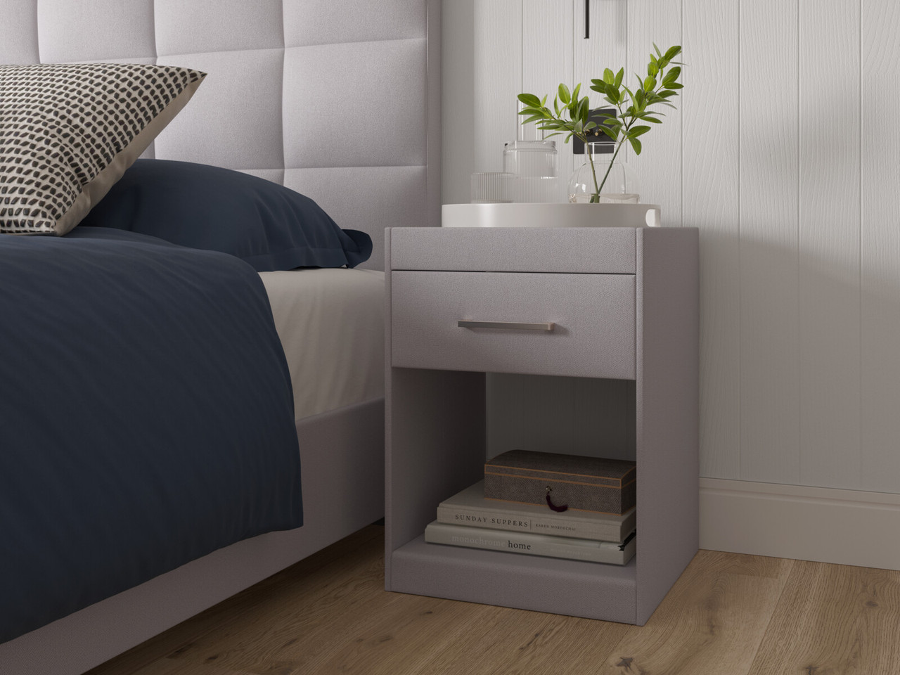 Silvia Bedside Cabinet 1 Drawers Woven Grey