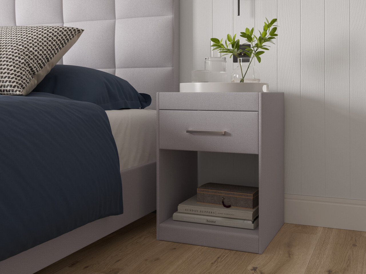 Silvia Bedside Cabinet 1 Drawer Woven Grey