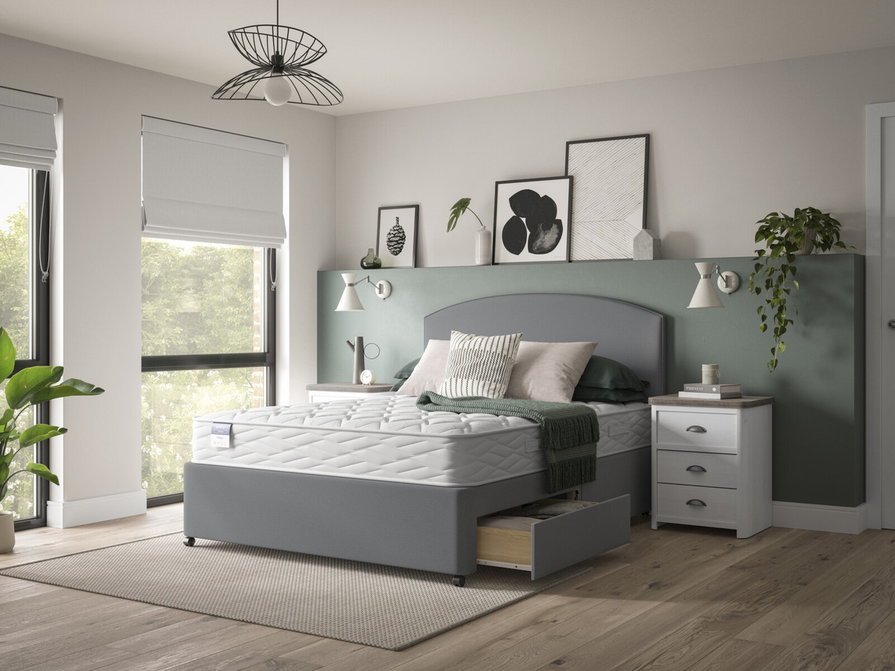 Simply By Bensons Happy Divan Bed Set On Castors Single Cool Grey