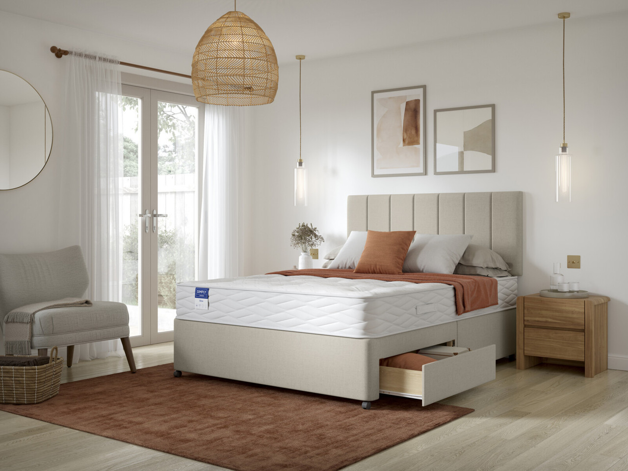 Simply By Bensons Glow Divan Bed Set On Castors Single Dune Beige