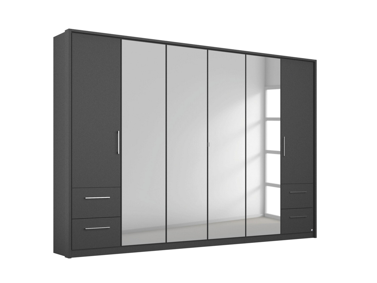 Lorenzo 6 Door 4 Drawer Hinged Wardrobe With 4 Mirrors H: 212 X W: 279 X L: 54 Cm Sonoma Oak   Alpine White