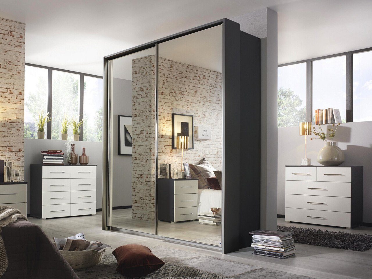 Lorenzo 2 Door Mirrored Corner Wardrobe H: 212 X W: 100 X L: 102 Cm Sonoma Oak