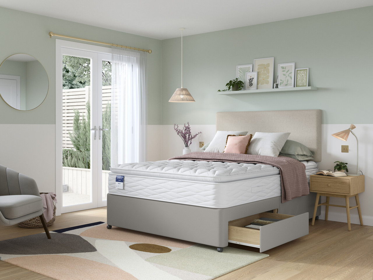 Simply By Bensons Beam Divan Bed Set On Castors Small Double Cool Grey