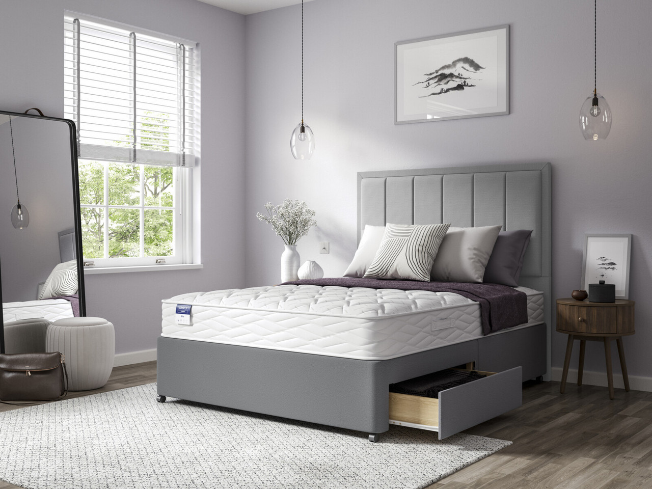 Simply By Bensons Bliss Divan Bed Set On Castors Small Double Cool Grey