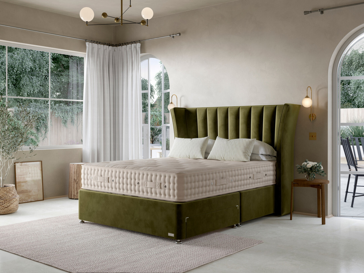 Hypnos Luxurious Earth 05 Divan Bed Set On Castors Double Dutch Green
