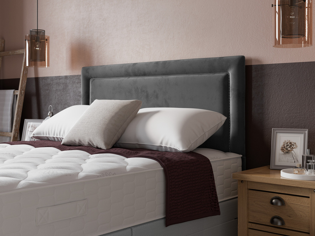 Fitzroy Studded Headboard Double Arran Mid Grey