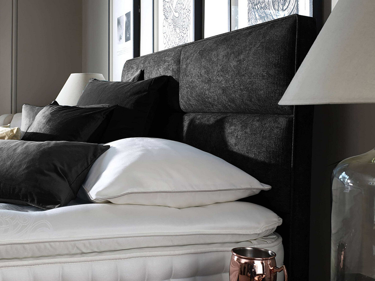 Staples And Co Brompton Hotel Height Headboard King Linen Charcoal