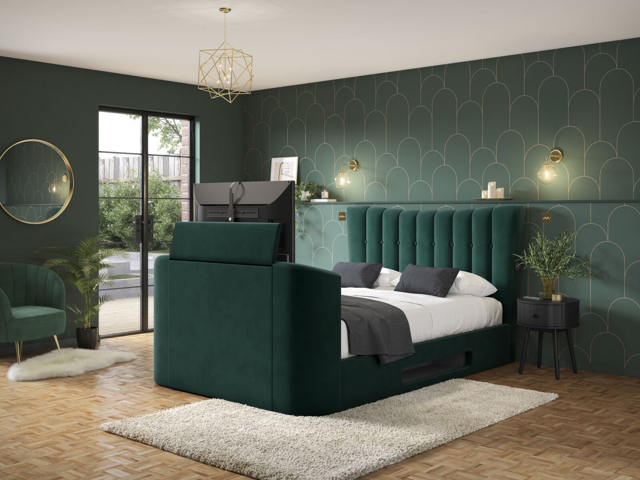 Esther Ottoman Tv Bed Frame Super King Emerald Green