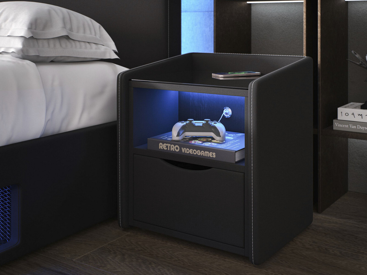 Re Charge 1 Drawer Bedside Cabinet 1 Drawer Charcoal Grey Woven
