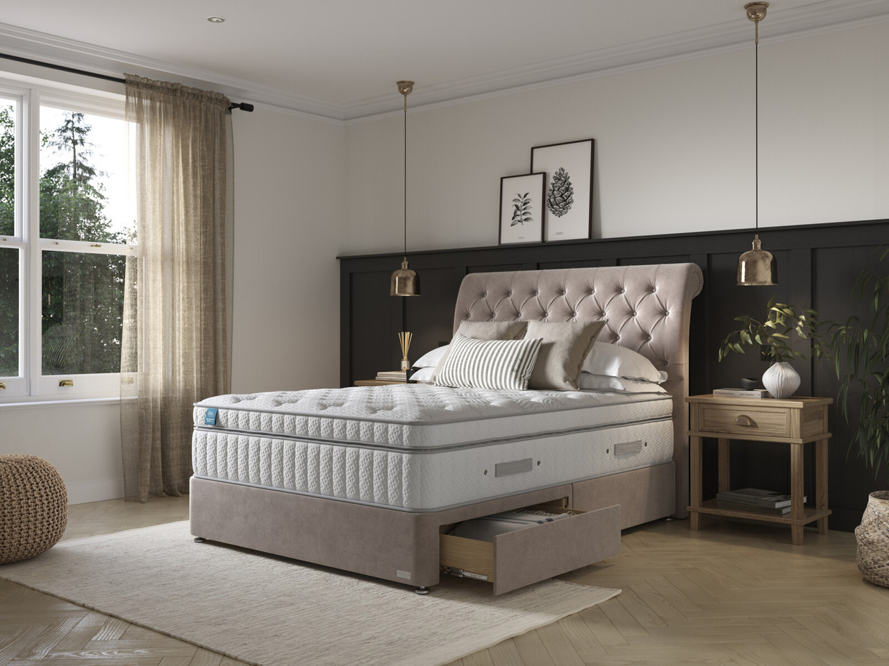 Igel Advance 3500i Plush Top Divan Bed Set On Castors Double London Charcoal